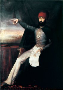 Oszmán Birodalom: II. Mahmud szultán (1784-1839) portréja”” Jellemző, hogy ujjal mutogatva jelezheti a janicsárrend lemészárlásának parancsát. Névtelen olajfestmény. 1808-1839 Isztambul, Topkapi Sarayi Múzeum, Törökország alkotó: Unknown artist