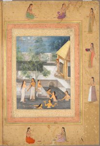 Oldal a Late Shah Jahan albumról: Harem Night-Bathing Scene (recto) alkotó: Unknown artist