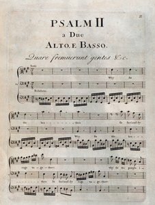 A második zsoltár oldala Benedetto Marcello „A zsoltárok” című kottájában alkotó: Unknown artist