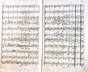A n. szimfónia partitúrájának első német kiadásának oldala. Ludwig van Beethoven (1770-1827) (1799-1800) német zeneszerző 1. C-dúr. Bonn alkotó: Unknown artist