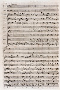 A honosított angol német zeneszerző, George Frederick Handel (Georg Friedrich Handel) „A messiás” (A messiás) című kórus „” Hallelujah”” partitúrájának oldala alkotó: Unknown artist