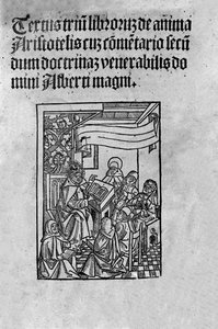 Arisztotelész (Kr. e. 384-322) görög filozófus „De Anima” (A lélekből) harmadik kötetének oldala, amelyet Nagy Albert kommentált (13. század). 1520 alkotó: Unknown artist