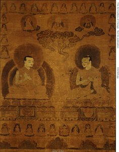 A Szakjapa-vonal tanítóinak festett zászlaja (Thangka) alkotó: Unknown artist