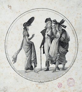 Párizsi divat: „” Csodálatos és csodálatos”” Metszet 1795-ből Párizs, Musee Carnavalet alkotó: Unknown artist