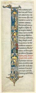 Részleges levél egy latin Bibliából: Initial I[n principio] a kánai házassággal alkotó: Unknown artist