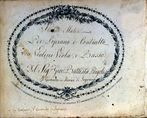 Jean Baptiste Pergolese (Giovanni Battista Pergolesi, Jean-Baptiste) „” Stabat Mater ” felosztása 1710-1736. "" Stabat Mater szopránra és altra hegedűkkel, brácsával és basszusgitárral. "" alkotó: Unknown artist