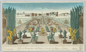Peep-show, kilátás és perspektíva a velencei Dózsa palotájára és kertjére, Giardino, Gartea, 12 alkotó: Unknown artist