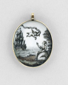 Medál, 1750 körül (szépia elefántcsonton, aranyon, hajon és üvegen) alkotó: Unknown artist