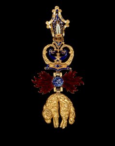 A Jó Fülöp, Burgundia hercege által 1430-ban alapított Aranygyapjú Lovagrend medálja. A hívő és a lángok maradványai. 1856 Párizs, a Becsületrend múzeuma alkotó: Unknown artist