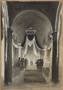 Péter és Pál-székesegyház-dísz III. Péter és II. Katalin temetési szertartásán – Anonymous. Papíron toll, ecset, akvarell, tinta alkotó: Unknown artist