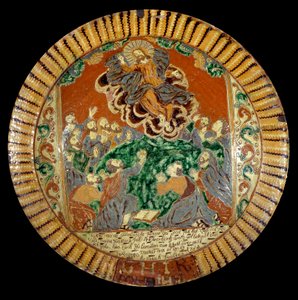 Lakkozott földből készült lemez, amely Krisztus mennybemenetelét jelképezi. 1752. Sevres, Országos Kerámiai Múzeum alkotó: Unknown artist
