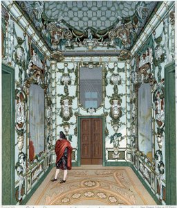 A Madridi Királyi Palota porcelán szalonja. 18. századi metszet. Párizs, dekoratív művészet alkotó: Unknown artist