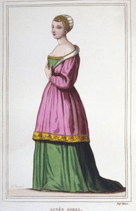 Agnes Sorel (1422-1450) portréja (Beaute sur Marne hölgye) (Beaute-sur-Marne). Károly király kedvence VII. metszet 1830-ból alkotó: Unknown artist