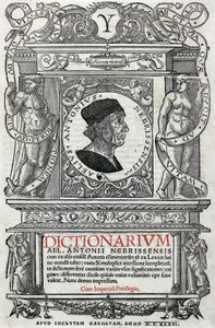 Antonio Martinez de Cala portréja mondta Antonio de Nebrija (1441-1522) spanyol humanista és grammatikus. 1536-ban megjelent szótárának őrlapja. Madridi Nemzeti Könyvtár. alkotó: Unknown artist