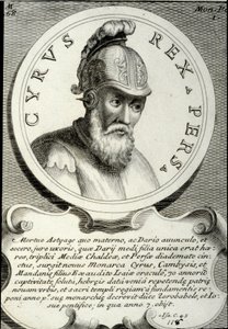 Nagy Kürosznak, a Perzsa Birodalom alapítójának nevezett II. Kürosz (kb. ie 559-529) portréja. A 18. századi magángyűjtemény metszete alkotó: Unknown artist