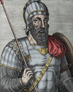 Godfrey of Bouillon (Godefroy de Bouillon) (1040/61-1100), frank lovag, az első keresztes hadjárat egyik vezérének portréja - Metszet XVI. alkotó: Unknown artist
