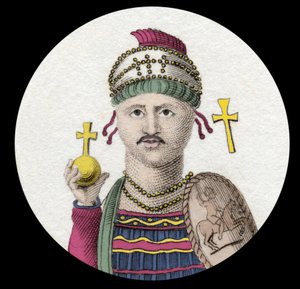 I. Jusztinianus (Nagy) portréja (Flavius Petrus Sabbatius Justinianus) (482-565). Kelet római császára. századi metszet. alkotó: Unknown artist
