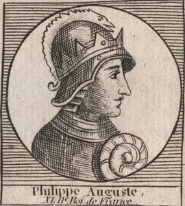 II. Fülöp dit Philippe Auguste (1165-1223) portréja – II. Fülöp Augustus (1165-1223) francia király – metszet az „Instruction sur l’Histoire de France” című könyvéből, Charles Constant Le Tellier 1821-ben alkotó: Unknown artist