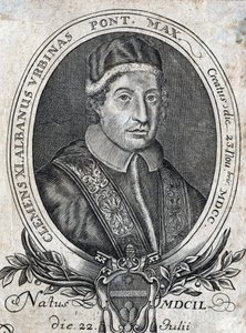 XI. Kelemen pápa (Gianfrancesco Albani) (1649 - 1721), 241. pápa portréja. 18. századi metszet alkotó: Unknown artist