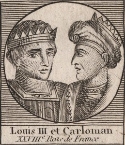 Lajos (863/65-882), a frankok királya 879 és 882 között és II. Károly (866-884), a frankok királya 879 és 884 között – II. Lajos nyugat-francia király és II. Károly nyugati király portréi Francia - metszet az „Instruction sur l