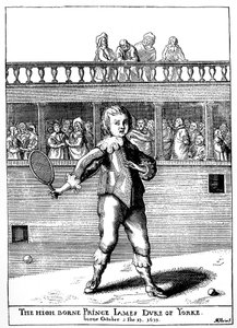 James herceg, York hercege (1633-1701), aki pálmajátékot játszott, később Anglia II. Jakab (James II Stuart) néven tért vissza – Joseph Strutt 1801-ben kiadott „"Anglia népének sportja és időtöltése" című művében. alkotó: Unknown artist