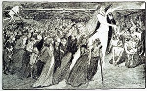 Körmenet a lourdes-i zarándoklat során, Theophile Alexandre Steinlen (1859-1923) allegóriája, Emile Zola (1840-1902) „Lourdes”-ját illusztrálva a „Gil Blas illustrious”-ból. alkotó: Unknown artist