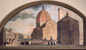 Felvonulás a katedrális Santa Maria del Fiore téren, Firenzében (festmény, 1650 körül) alkotó: Unknown artist