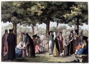 A barcelonai sétány sétánya. 19. századi litográfia. alkotó: Unknown artist