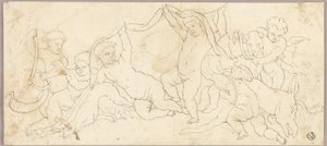 Putti a játékban szarvassal és kutyával alkotó: Unknown artist