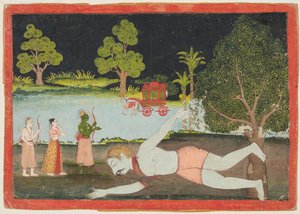Rama és Lakshmana Öld meg a démon óriás Viradhát, egy Rámayana-ból alkotó: Unknown artist