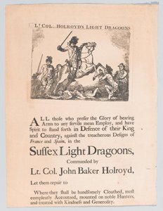 Toborzóplakát Holroyd alezredes könnyű dragonyosaihoz, 1780 körül alkotó: Unknown artist