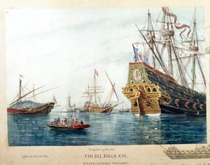 századi olasz hajók, galériák, brigantin ábrázolása (akvarell alkotó: Unknown artist