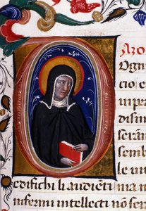 Assisi Saint Claire (Chiara) (kb. 1192-1253), a klaristák vallási rendjének alapítója képviselete. Miniatűr 15. századi kéziratból. alkotó: Unknown artist