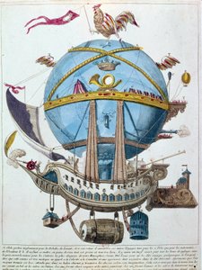 Egy léggömbben tett utazás ábrázolása, szatirikus metszet a XVIII. alkotó: Unknown artist