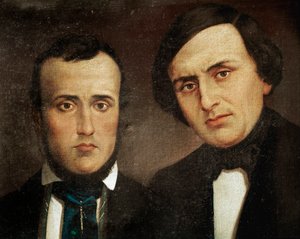 Risorgimento: Attilio Bandiera (1810-1844) és Emilio Bandiera (1819-1844) testvérek portréja. Névtelen festmény. 19. századi Róma, Risorgimento Történeti Intézet alkotó: Unknown artist