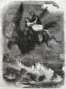 Roger (Ruggero, Ruggiero) és Angelique (Angelica) a vízilón - Ludovico Ariosto, Ariosto néven ismert "" Roland furieux" (Orlando furioso) (16. század) metszet 1851-ből - Tressan grófja olasz nyelvről fordította és tegye közzé alkotó: Unknown artist
