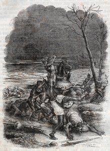 Roland lemészárolja a cymosque népét – 1851-es metszet a „Dühös Rolandról” alkotó: Unknown artist