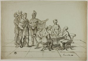 A római császár közeledik az asztalnál ülő nők csoportjához alkotó: Unknown artist