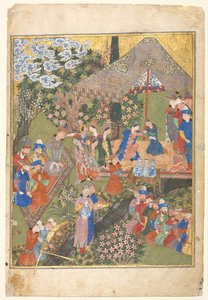 Királyi fogadás egy tájban, jobb oldali fólió a firdausi Shahnama (Királyok könyve) kétoldalas előlapjáról (940–1019 vagy 1025) alkotó: Unknown artist
