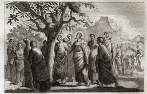 Royaumont Biblia, Újszövetség: Zachee megtérése. Jézus Krisztus beszél Zachee-vel a platánon. Illusztráció 1811-ből. alkotó: Unknown artist