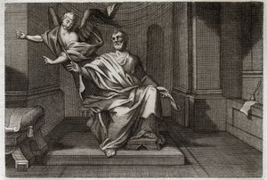 Royaumont Biblia, Újszövetség: Szent Máté evangélista az angyallal. Illusztráció 1811-ből. alkotó: Unknown artist