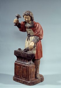 Szent Crepin a cipészek patrónusa. Névtelen szobor, polikróm fa alkotó: Unknown artist