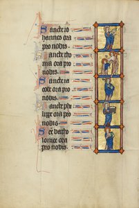 Szent János evangélista a mérgezett kehellyel; Kételkedő Tamás; Szent Jakab könyvvel és mérgezett bunkóval; Szent Fülöp egy kosár kenyérrel; Szent Bertalan könyvvel. alkotó: Unknown artist