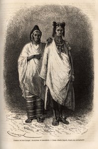 Sarakolese és Kassonkese nők, Felső-Szenegál lakossága, hagyományos ruhákban. Fleuriot de Langle admirális 1868-ban készült metsze Afrika tengerparti körútjának illusztrálására, megjelent a „Le tour du monde”” 1872-ben, szerkesztette Edouard Charton alkotó: Unknown artist