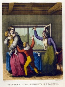 Mondások: "" Gyönyörű anya és lánya, tempete és grele"". Illusztráció 18. századi közmondásgyűjteményből. alkotó: Unknown artist