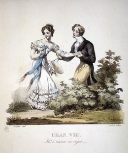 Két fiatal férfi udvarias szerelemének jelenete. 1820. v. alkotó: Unknown artist
