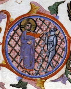Az ördögűzés jelenete. 14. századi miniatűr. biblioteca Nazionale Braidense. Milánó alkotó: Unknown artist