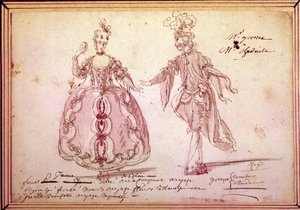Szcenográfia: jelmezrajz Jean Philippe (Jean-Philippe) Rameau (Jean-Philippe) Rameau (1683-1764) pásztori „” Nais”-hoz 1764. Akvarell. alkotó: Unknown artist
