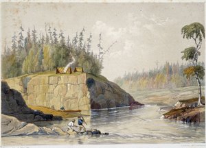 Kanadai telepesek, akik egy folyóban horgásznak – William Hickman, szerk. Halifax alkotó: Unknown artist