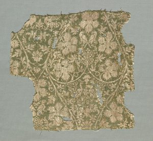Selyemtöredék görgető szőlővel, szőlőlevéllel, szőlővel és madarakkal alkotó: Unknown artist